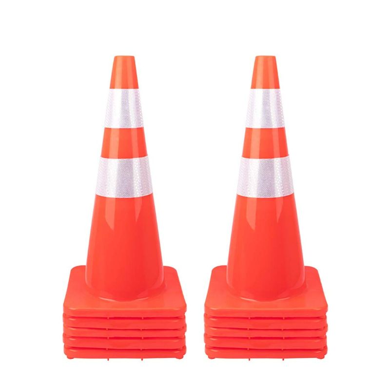 Photo 1 of 10 Pack 28" Traffic Cones PVC Safety Road Parking Cones Weighted Hazard Cones Construction Cones for Traffic Fluorescent Orange w/4" w/6"