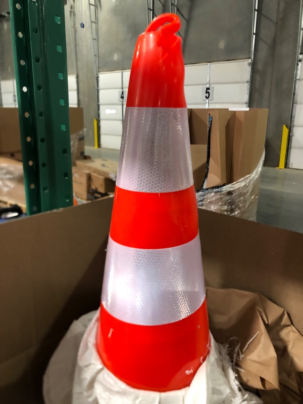 Photo 2 of 10 Pack 28" Traffic Cones PVC Safety Road Parking Cones Weighted Hazard Cones Construction Cones for Traffic Fluorescent Orange w/4" w/6"