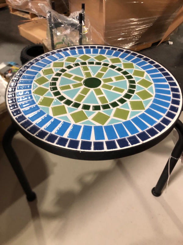 Photo 1 of Christopher Knight Home Iris Outdoor Ceramic Tile Side Table with Iron Frame, Blue / Green