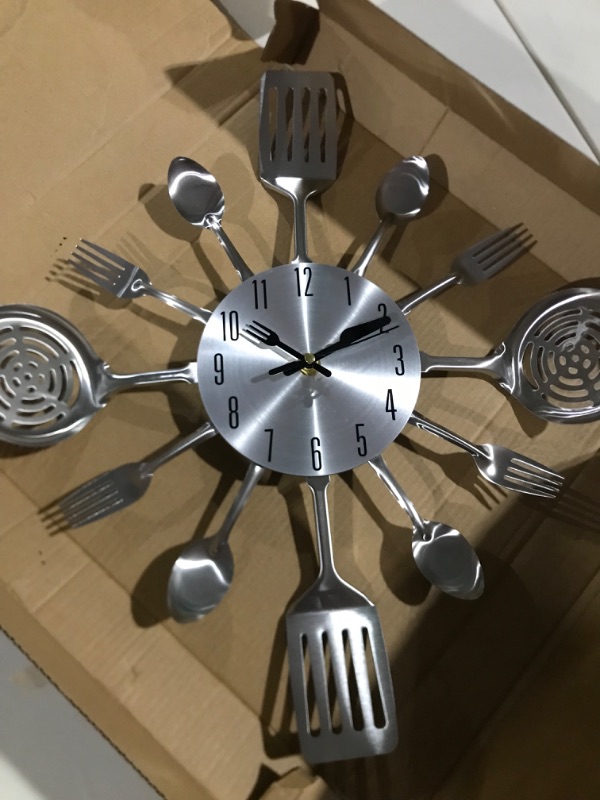 Photo 2 of CIGERA 16 Inch Large Kitchen Wall Clocks with Spoons and Forks,Great Home Decor and Nice Gifts,Sliver