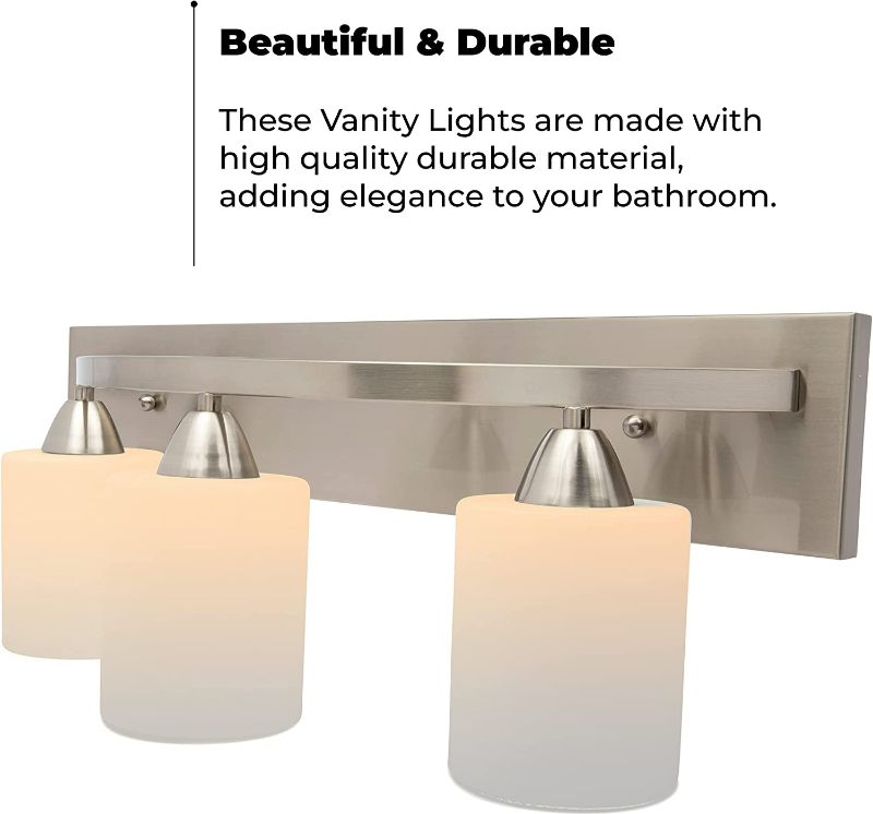 Photo 1 of Dorence | Bathroom Vanity Light Bar | Interior Bathroom Lighting Fixtures with Modern Glass Shade | Bathroom Lights Over Mirror | (Brushed Nickel, 3 Lights, E26 100W LED, Bulbs not Included)