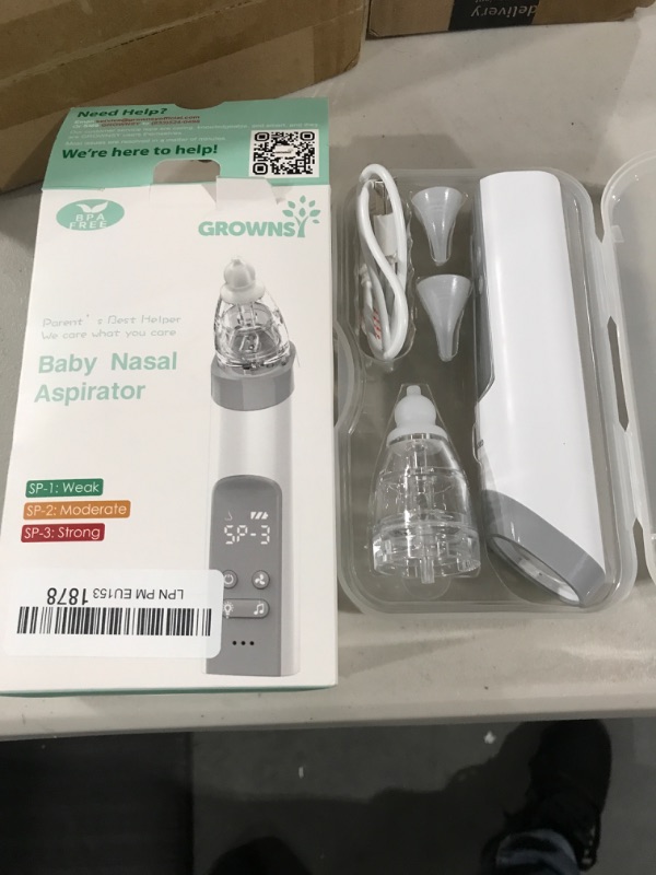 Photo 2 of GROWNSY Nasal Aspirator for Baby, Electric Nose Aspirator for Toddler, Baby Nose Sucker, Automatic Nose Cleaner with 3 Silicone Tips, Adjustable Suction Level, Music and Light Soothing Function Grey