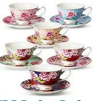 Photo 1 of BTaT- Tea Cups, Tea Cups and Saucers Set of 6, Tea Set, Floral Tea Cups (8oz), Tea Cups and Saucers Set, Tea Set, Porcelain Tea Cups, Tea Cups for Tea Party, Rose Teacups, Christmas Gift