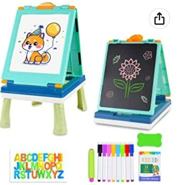 Photo 1 of AyeKu Easel for Kids, 5IN1 Tabletop Standing Easel with Chalkboard and Magnetic White Board Letters Portable Art Easel for Toddlers Kids - Green