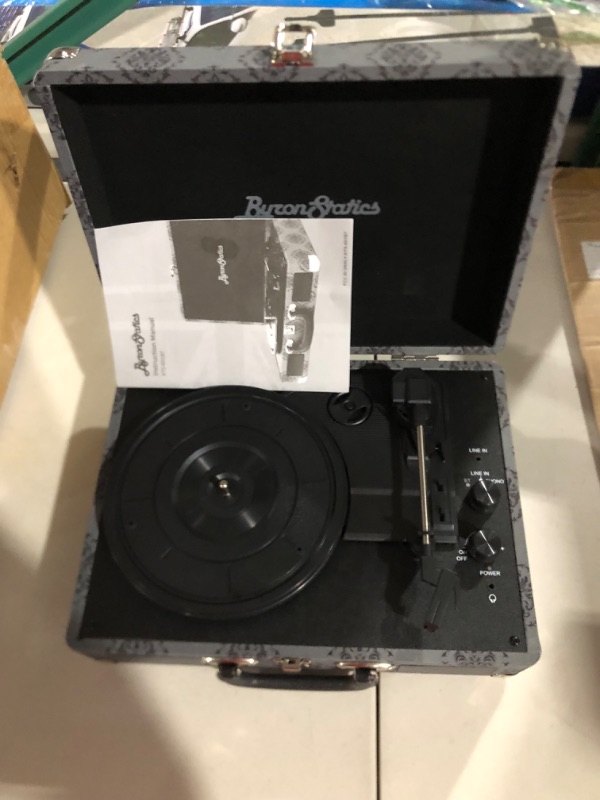 Photo 2 of *Parts only* ByronStatics Record Player, Vinyl Turntable Records Player Bluetooth 5.0, Built in Stereo Speakers, 3 Speed, Extra Stylus, Supports RCA Line Out, AUX in, Portable Suitcase Record Player - Dark Grey Dark Grey Bluetooth & Wired