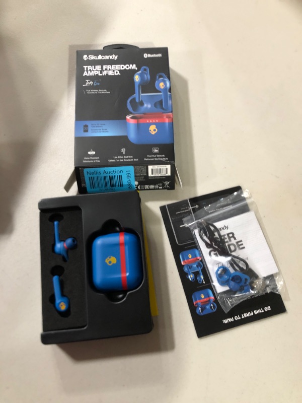 Photo 2 of Skullcandy Indy Evo True Wireless In-Ear Bluetooth Earbuds, Compatible with iPhone and Android / Charging Case and Microphone / Great for Gym, Sports, and Gaming, IP55 Water Dust Resistant - 92 Blue