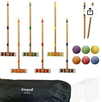 Photo 1 of Juegoal Six Player Croquet Set with Wooden Mallets Colored Balls for Lawn, Backyard and Park, 28 Inch