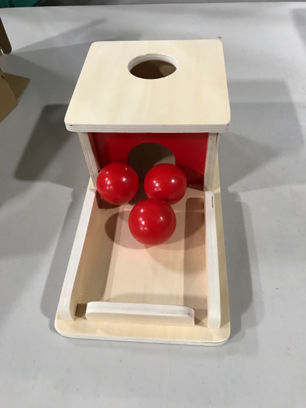 Photo 2 of Montessori Object Permanence Box Wooden Toy Tray and Ball Drop w/ Three (3) Balls Baby First Learning Toys Imbucare Box