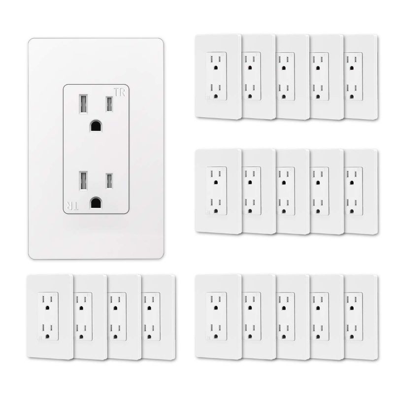 Photo 1 of 20 Pack) CML Decor Receptacle Outlet with Screwless Wallplate, Tamper Resistant, 15A/125V 