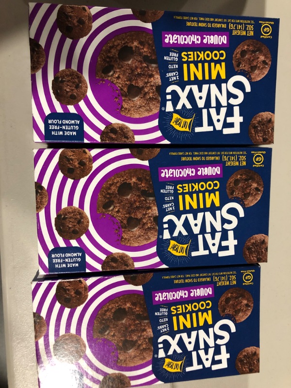 Photo 3 of **EXPIRED** THREE BOXES OF FAT SNAX Mini Double Chocolate Chip Cookies, 5 OZ