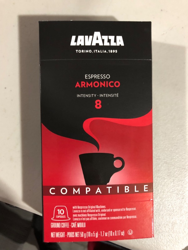 Photo 3 of ***EXPIRED 10/22***Lavazza Armonico Dark Roast Coffee Capsules Compatible with Nespresso Original Machines, Blended and roasted in Italy, Dark roast with full bodied Flavor and Notes (10 pack) Armonico Espresso