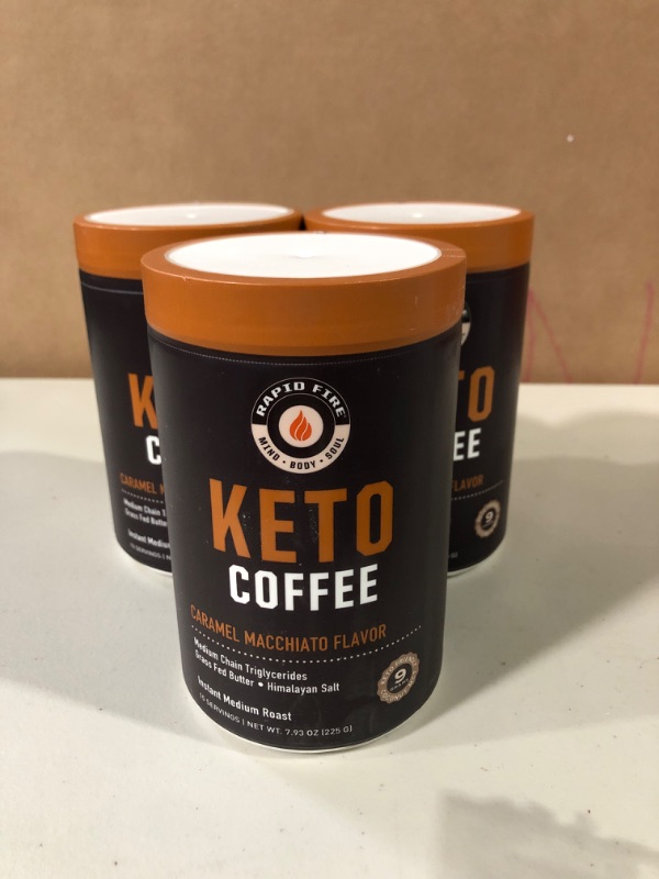 Photo 2 of **3 PK** Rapidfire Ketogenic Fair Trade Instant Keto Coffee Mix, Supports Energy, Metabolism Booster, Grass Fed Butter, MCTs & Himalayan Salt, 15 servings, Caramel Macchiato Flavor, 7.93 Ounce