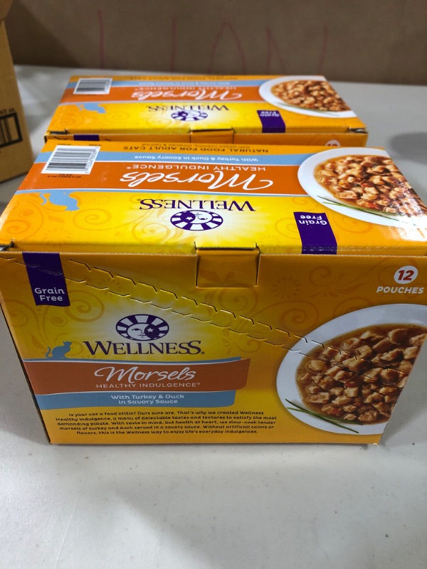 Photo 2 of **EXPIRES JAN.2023**Wellness Healthy Indulgence Grain-Free Wet Cat Food, Made with Natural Ingredients Proteins, Complete and Balanced Meal, 3 oz Pouches (Gravies, Morsels, & Shreds) Turkey & Duck Morsels 3 Ounce (Pack of 24)