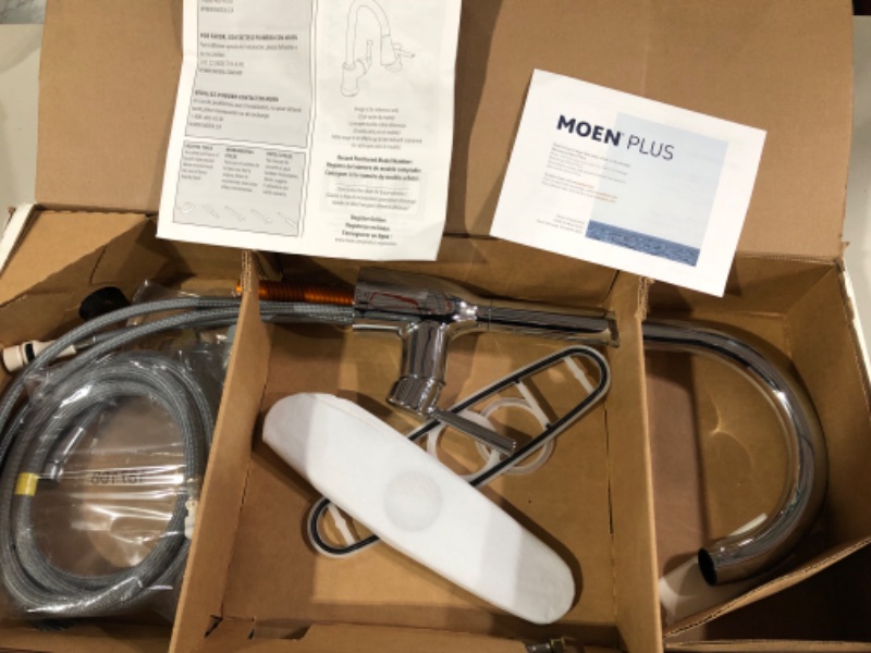 Photo 2 of Moen Adler Chrome One-Handle High Arc Pulldown Kitchen Faucet with Power Clean, 87233 Chrome Faucet