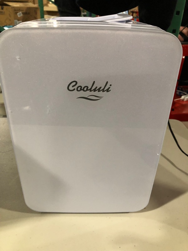 Photo 3 of **DAMAGED** Cooluli 10L Mini Fridge for Bedroom - Car, Office Desk & College Dorm Room - 12v Portable Cooler & Warmer for Food, Drinks, Skincare, Beauty & Makeup - AC/DC Small Refrigerator with Glass Front, White 10 Liter White