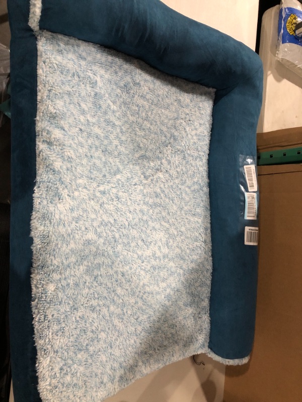 Photo 2 of Furhaven L Chaise Dog Beds for Small/Medium/Large Dogs & Cats - Orthopedic, Cooling Gel, Memory Foam, & More Orthopedic Foam Large L Chaise - Two-Tone Plush & Suede (Marine Blue)