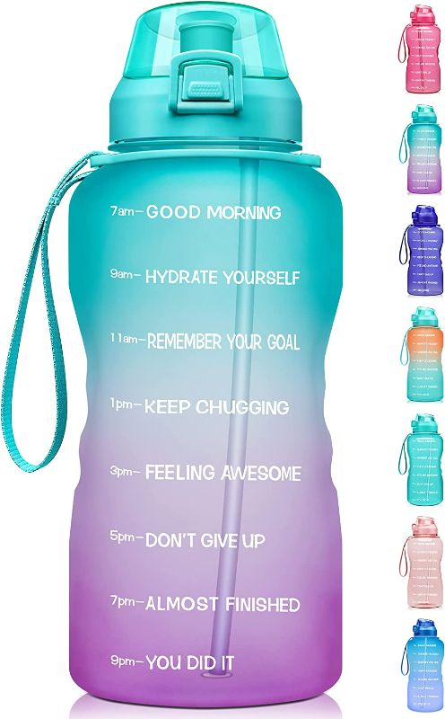 Photo 1 of 24oz/32oz/64oz/128oz Motivational Water Bottle with Time Marker & Removable Straw, BPA Free Drinking Water Bottle with Handle & Carry Strap, Leakproof Water Jug Ensure You Drink Enough Water Daily