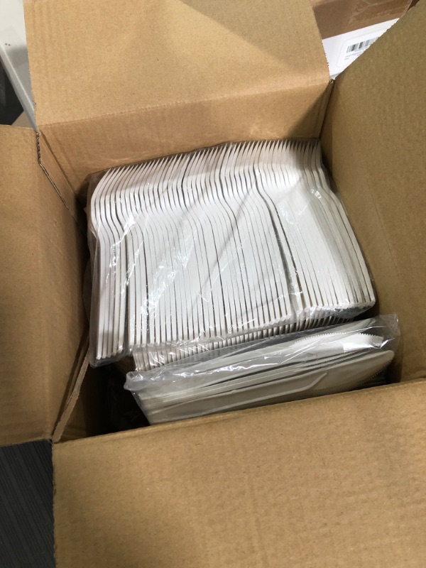 Photo 1 of Compostable Paper Plates Set 250PCS - Disposable Biodegradable 250 Heavy Duty Large 9 Inch Plate, Sturdy 7 Inch Dessert Plates, 7 Inch Cutlery - Eco-Friendly Bulk Dinner & Party Supplies 250 Pack of 250