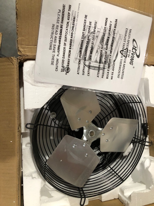 Photo 2 of ***PARTS*** iLIVING 12" Wall Mounted Shutter Exhaust Thermostat Control-3 Speeds Vent Fan For Home Attic, Shed, or Garage Ventilation, 960 CFM, 1200 SQF Coverage Area, Variable, Silver 12" Fan w/ Thermostat