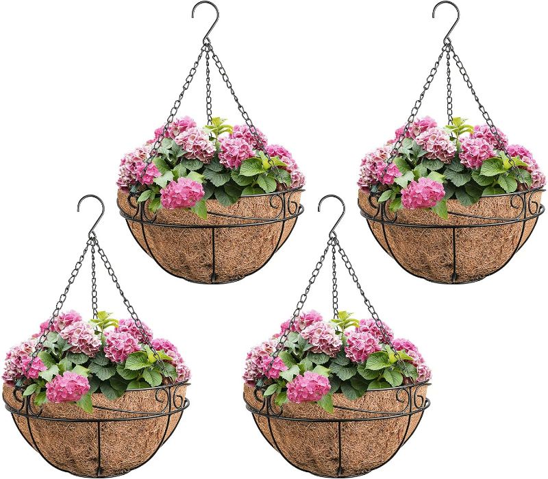 Photo 1 of Ahomdoo Hanging Pots for Plants Outdoor 4 Pack 12.5'' Hanging Baskets for Plants