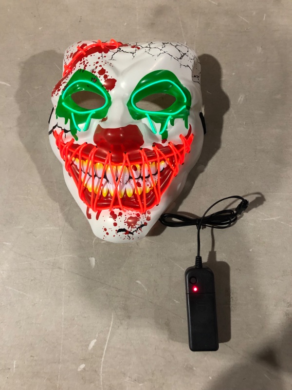 Photo 3 of 2 Halloween LED Clown Mask for Aldults & Kid,EL Wire Scary Purge Mask for Cosplay Costume Party,Light up for Halloween Party… Red Green