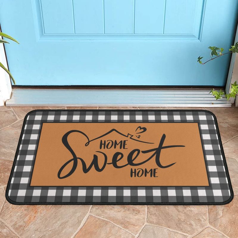 Photo 1 of Culturalnav Home Sweet Home Doormat Welcome Outdoor Indoor Mat Plaid Front Door mat Non Slip Entrance Doormat 30" x 17" Home Decor