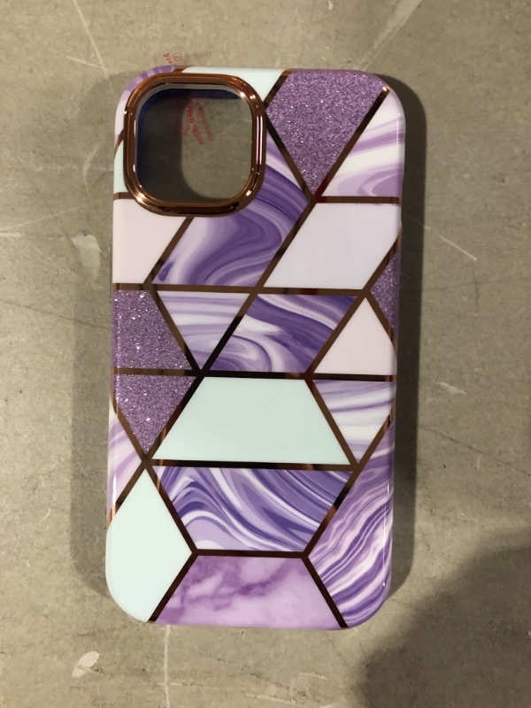 Photo 2 of 4 Janmitta Stylish Phone Case for iPhone 13,Heavy Duty Full Body Cover Built-in Tempered Glass Screen Protector,6.1 Inch 2021 Purple Marble iPhone 13 Purple Marble