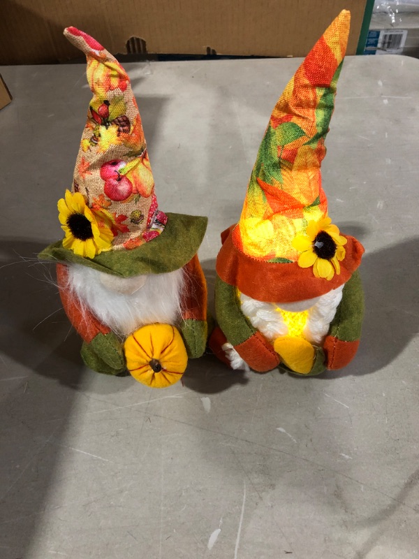 Photo 2 of 2 Pack Lighted Gnomes Thanksgiving Fall Decorations for Home, Plush Swedish Tomte Gnome Hold Pumpkin Corn Harvest Thanksgiving Fall Home Decor for Inddor Party Table Tiered Tray Farmhouse Light Up Autumn Gnome