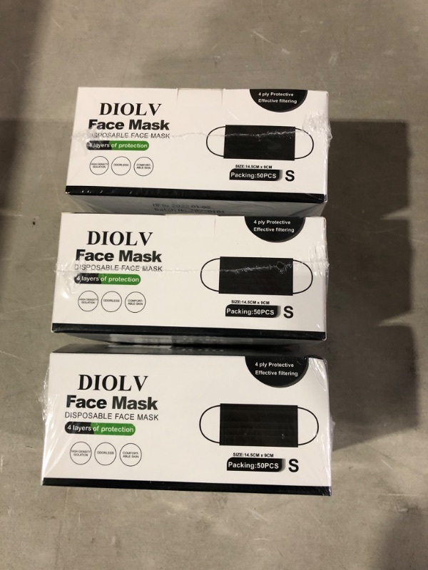 Photo 2 of 3 boxes of DIOLV Kids Disposable Face Masks 4-Layer Breathable Masks 50 Pcs in each box Black for Child Black 4-ply