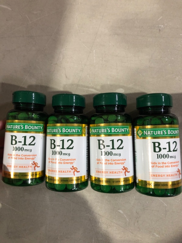 Photo 2 of 4 bottles Nature's Bounty Vitamin B12, Supports Energy Metabolism, Tablets, 1000mcg, 200 Ct Unflavored