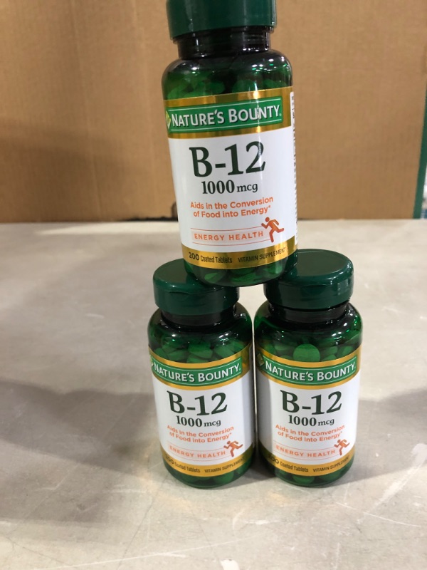 Photo 2 of 3 bottles of Nature's Bounty Vitamin B12, Supports Energy Metabolism, Tablets, 1000mcg, 200 Ct Unflavored