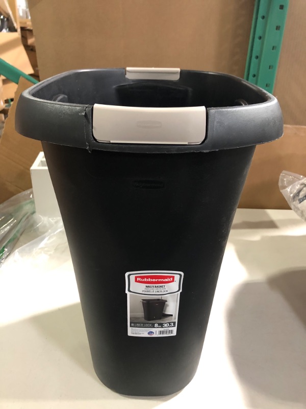 Photo 2 of 8 Gal. Black Rectangular Trash Can with LinerLock