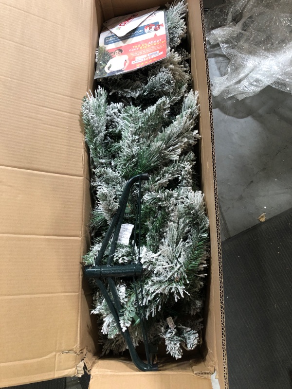 Photo 2 of 6.5 ft. Pre-Lit Flocked Portland Pine Pencil Artificial Christmas Tree with 300 UL- Listed Clear Lights