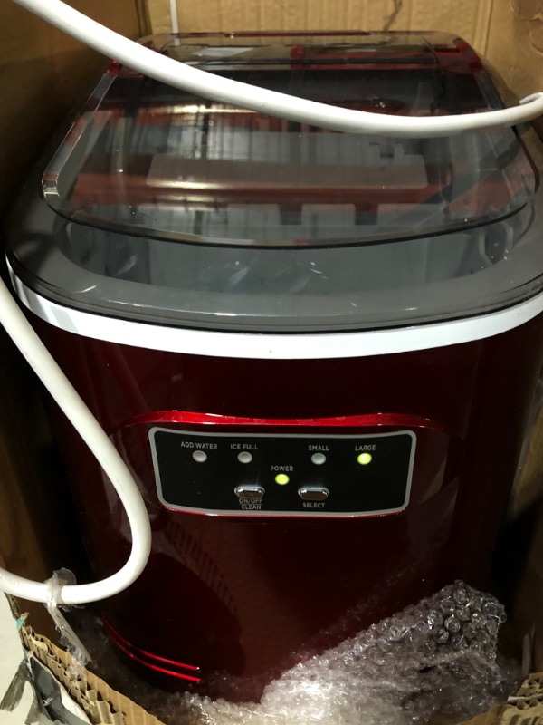 Photo 1 of Silonn Ice Maker Machine Countertop, 26 lbs in 24 Hours, 9 Cubes Ready in 6 Mins, Self-Clean, Compact, with Ice Scoop and Basket, Red (SLIM07)