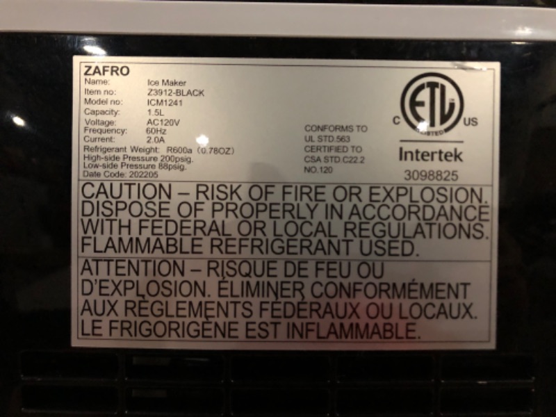 Photo 2 of *** SEE NOTES*** ZAFRO Ice Maker Countertop, Portable Ice Maker with Self-Cleaning, 26Lbs/24Hrs, 9 Cubes Ready in 8 Mins, One-Click Operation