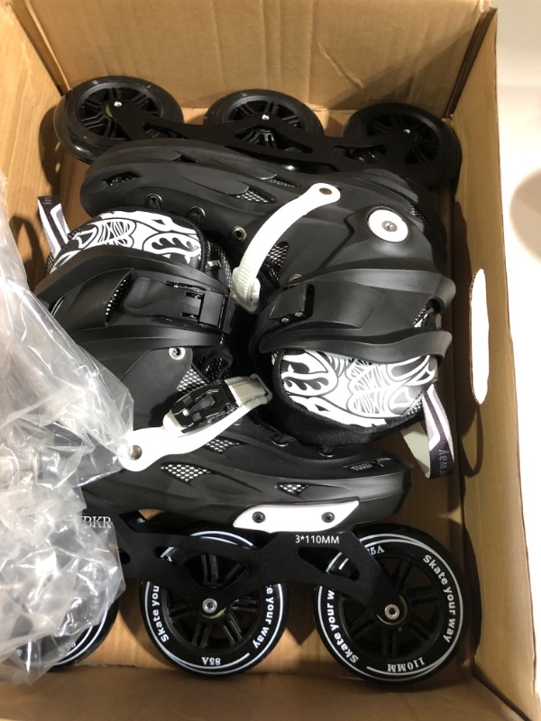 Photo 2 of Inline Skates for Men Women Adult, 110MM 3 Wheels Inline Roller Skates Blades, Inline Speed Skates Outdoor Adjustable Fitness Aggressive Inline Skates for Adult Youth Teens Black Men 7.5 /Women 8.5/26cm