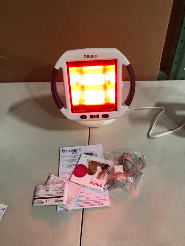 Photo 2 of Beurer IL50 Infrared Heat Lamp, Red Light Heat Device (Portable), for Muscle Pain and Pain Relief, for Cold Relief, Improves Blood Circulation, 300W, Safety-Features