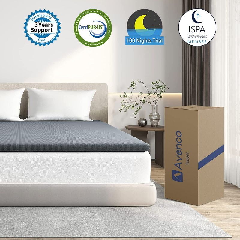 Photo 2 of 2 Inch  Mattress Topper, Avenco  Cooling Memory Foam Topper,  Bed Mattress Topper Motion Isolation with Breathable & Removable Cover, Gel-Infused CertiPUR-US for Pressure-Relief
