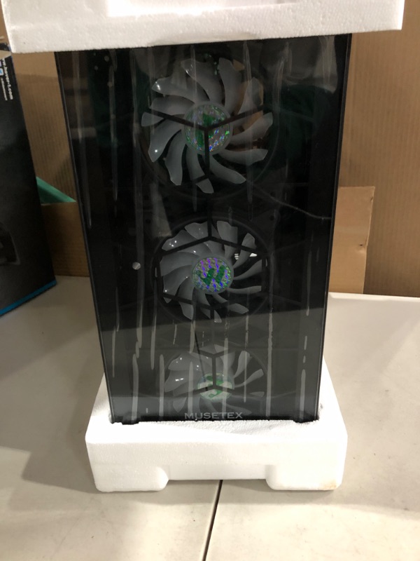 Photo 3 of MUSETEX ATX PC Case Pre-Installed 6Pcs 120mm ARGB Fans, Computer Gaming Case with Tempered Glass Side & Front Panels, Metal Honeycomb Mesh, USB3.0, S6-B S6-B Black