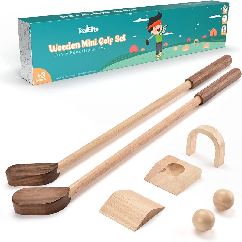 Photo 1 of 
Roll over image to zoom in
Kids Golf Set – Mini Golf Toy for Indoor and Outdoor Play – Toddler Golf Set Includes 2 Clubs, 2 Balls, Holes, and Obstacles – Premium Natural Wood – Ideal Gift For Boys and Girls age 3 4 5