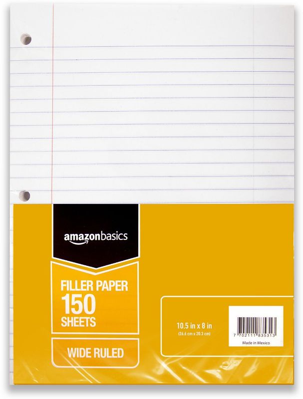 Photo 1 of Amazon Basics Wide Ruled Loose Leaf Filler Paper, 150 Sheets, 10.5 x 8 Inch, 6-Pack
