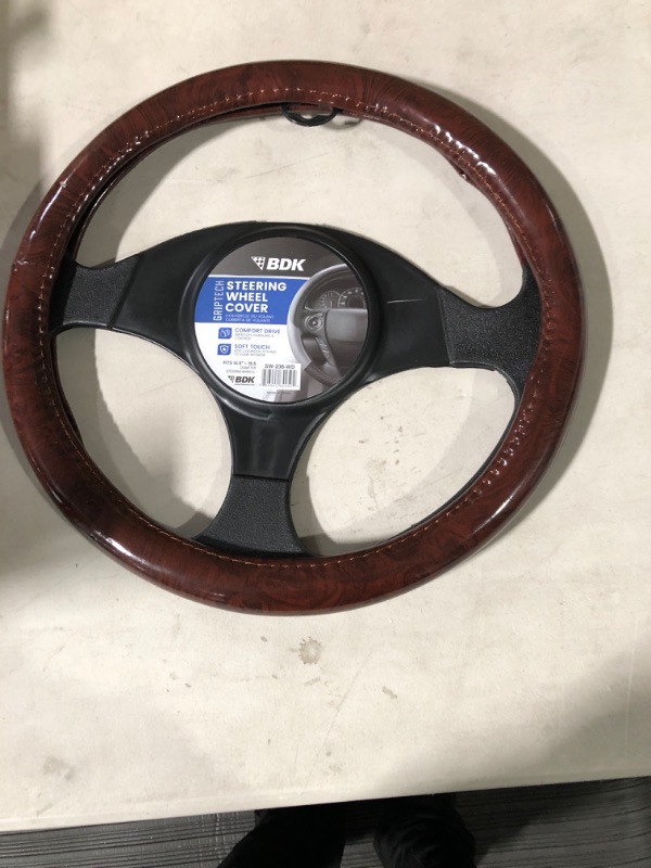 Photo 2 of Bdk Woodgrain Pattern Dark Wood Steering Wheel Cover, Universal 14.5-15.5" 