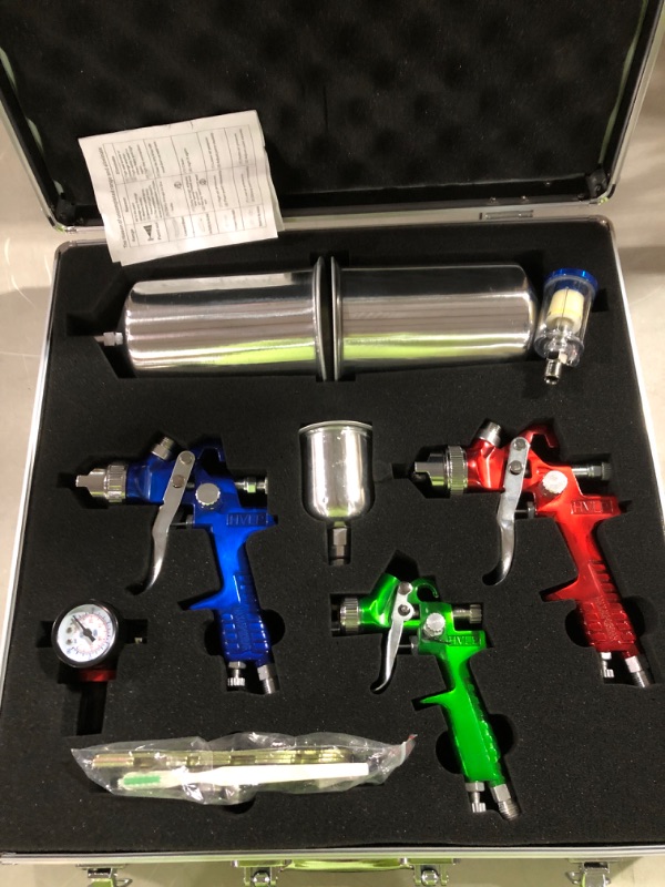 Photo 2 of TCP Global Complete Professional 9 Piece HVLP Spray Gun Set with 2 Full Size Spray Guns, 1 Detail Spray Gun, Inline Filter & Air Regulator