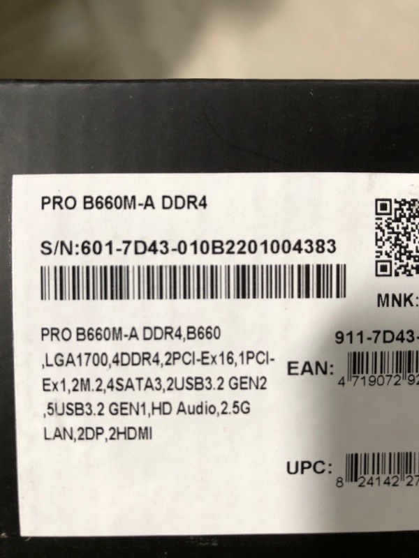 Photo 3 of MSI PRO B660M-A DDR4 Motherboard (mATX, 12th Gen Intel Core, LGA 1700 Socket, DDR4, PCIe 4, 2.5G LAN, M.2 Slots, USB 3.2) mATX PRO B660M-A DDR4