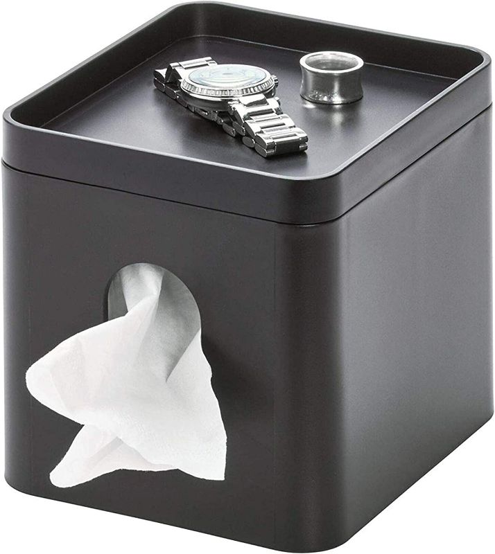 Photo 2 of BATHROOM BUNDLE : 
iDesign Facial Tissue Box Cover with Storage Tray, The Cade Collection – 6.1" x 5.15" x 5.4", Matte Black & penguin soap pump black