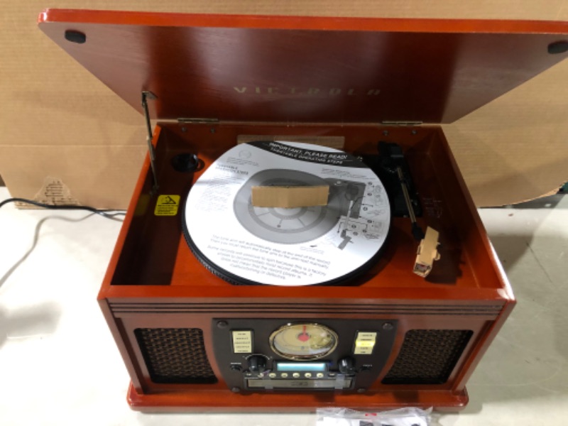 Photo 1 of Victrola Navigator 8-in-1 Classic Bluetooth Record Player with USB Encoding and 3-Speed Turntable Bundle with Victrola Wooden Stand for Wooden Music Centers with Record Holder Shelf, Mahogany