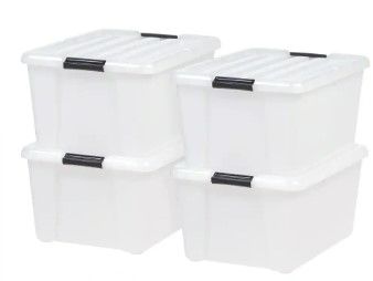 Photo 1 of 45 Qt. Buckle Up Storage Box in Pearl (4-Pack)