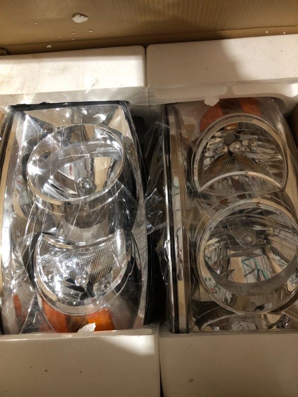 Photo 2 of AXLAHA 2006-2008 Dodge Ram Headlights Assembly for1500/2500 3500 Chrome Housing Amber Reflector Replacement Driver and Passenger Side A-Chrome Housing Amber Reflector