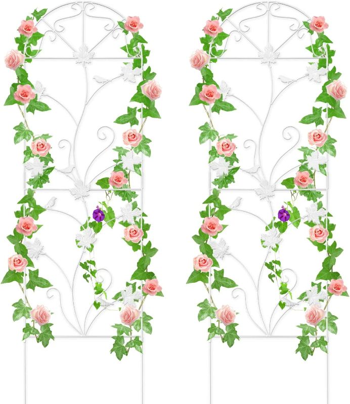 Photo 1 of 2 Packs 64"x17" Metal Garden Trellis for Climbing Plants Rustproof Sturdy White Iron Trellis Plants Support Outdoor for Climbing Vegetable Rose Potted Plants Flower Cucumber Clematis
