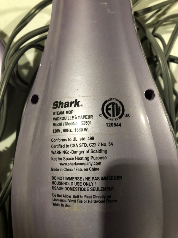 Photo 4 of !!!SEE CLERK NOTES*NON FUCTIONAL!!!
Shark S3504AMZ Steam Pocket Mop Hard Floor Cleaner, Purple